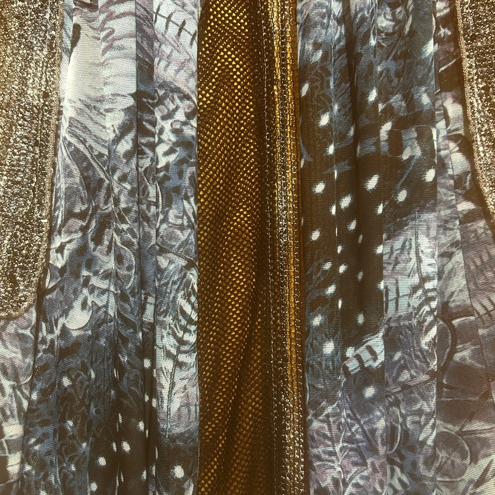 Anthropologie Adore Cardigan Vest XL Blue Print Mesh Duster Sequin Fairy Grunge - Picture 4 of 10